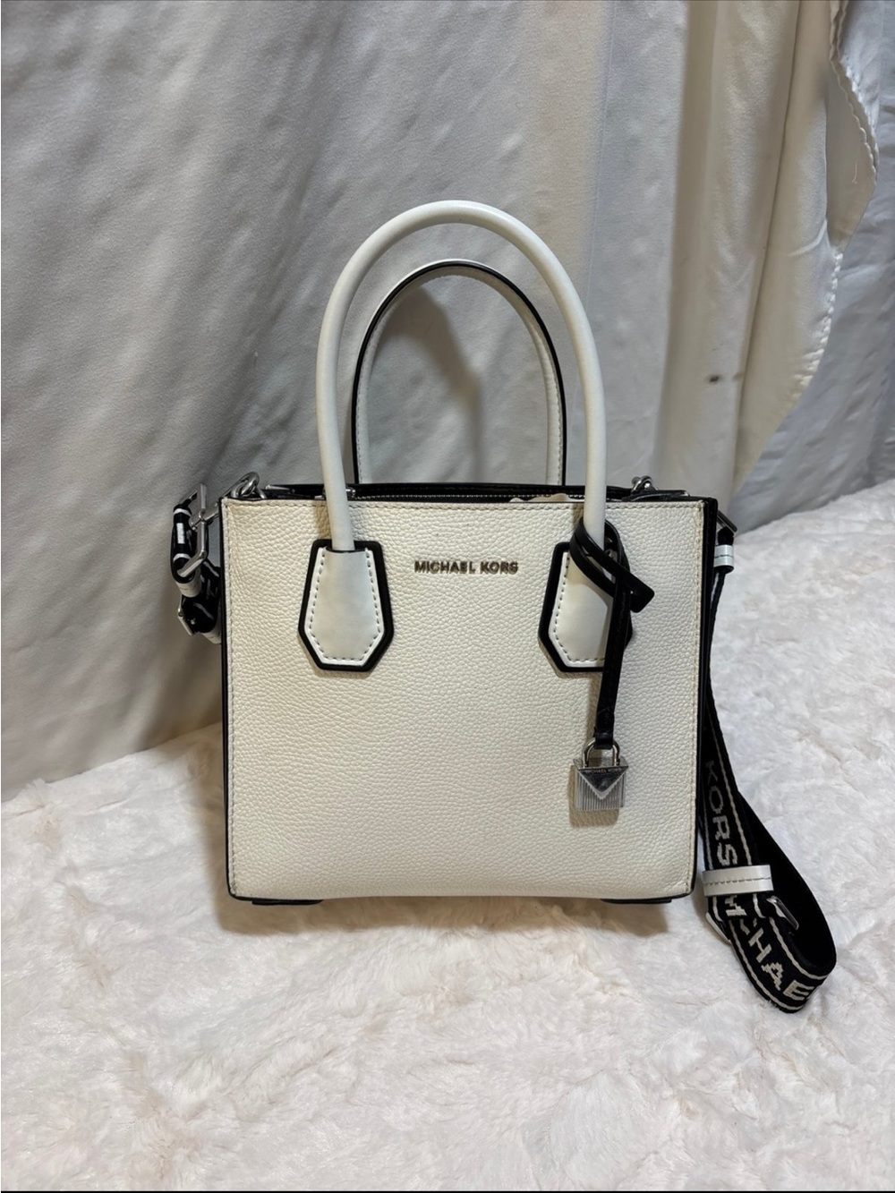 Michael Kors White and Blue Small Satchel Crossbody Bag